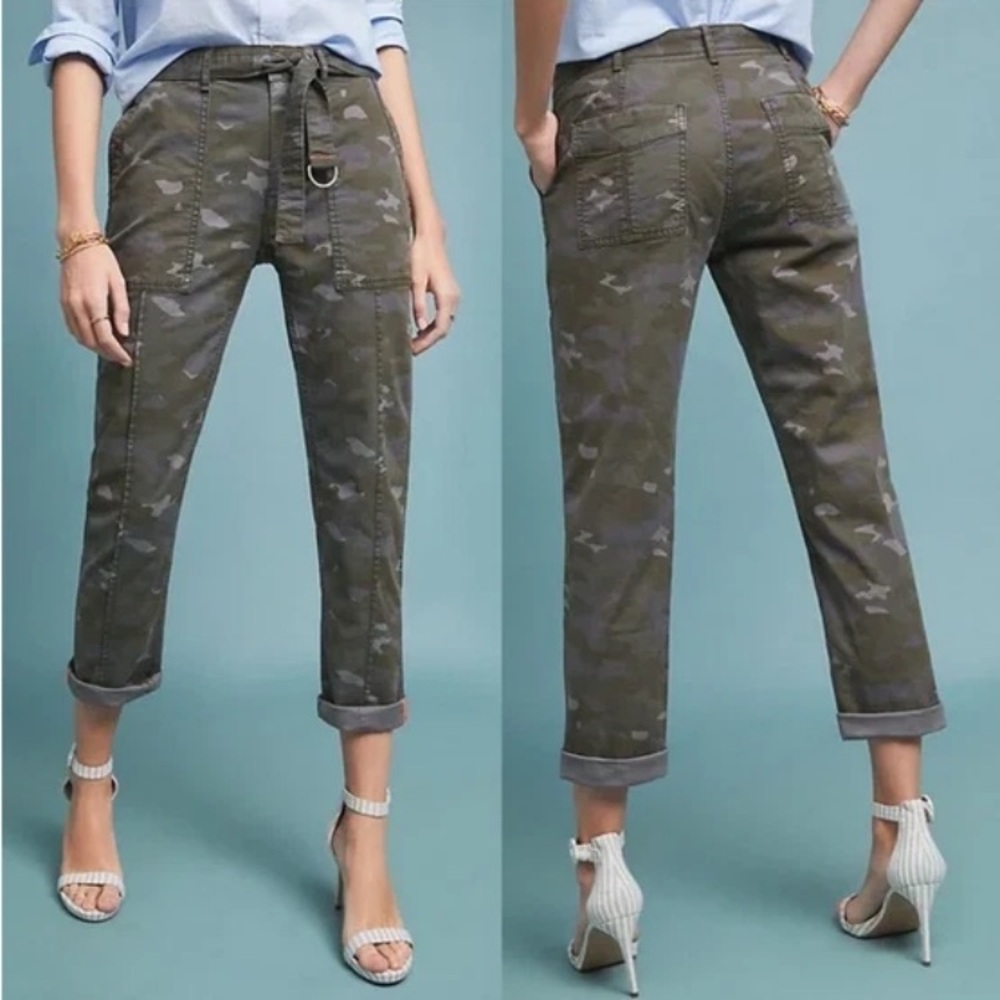 ANTHROPOLOGIE The Wanderer Camo Pants Size 31 Moss Camouflage No Belt